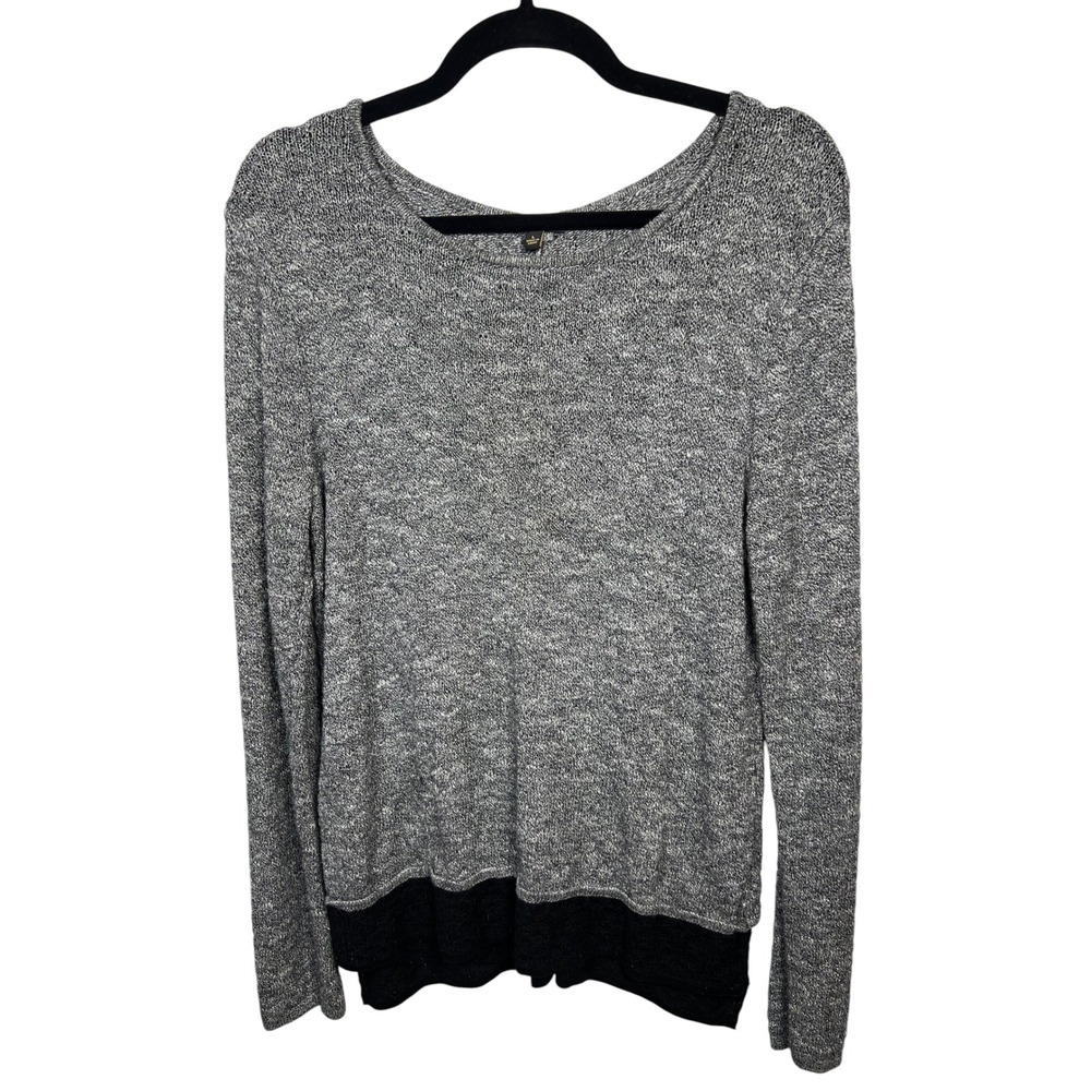 Cupio Cotton Blend Cozy Sweater Gray Black Layered Tie Back Mixed Media Large
